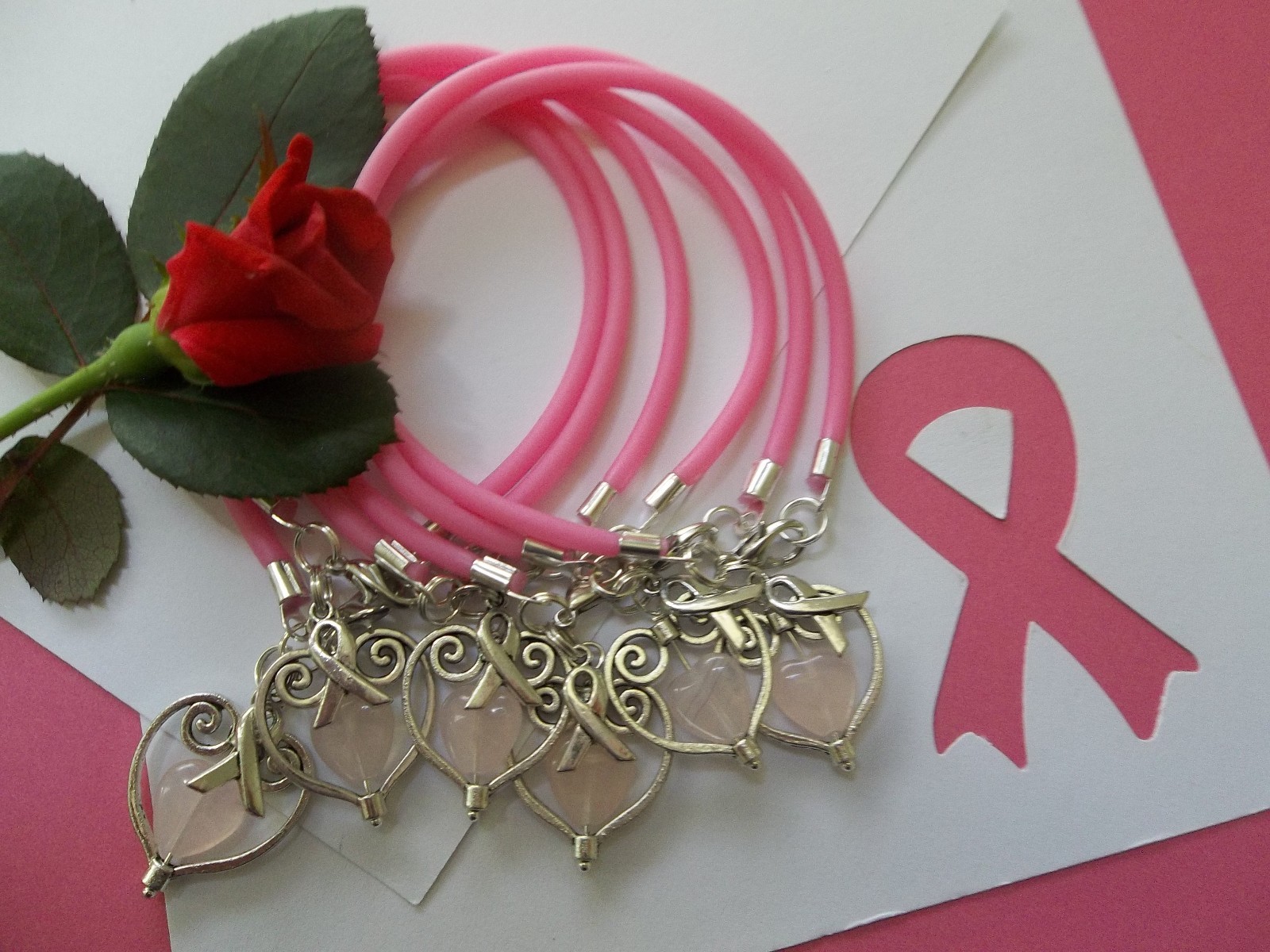 BREAST CANCER AWARENESS ‘SUPPORT WITH LOVE’ BRACELETS – 6 COUNT