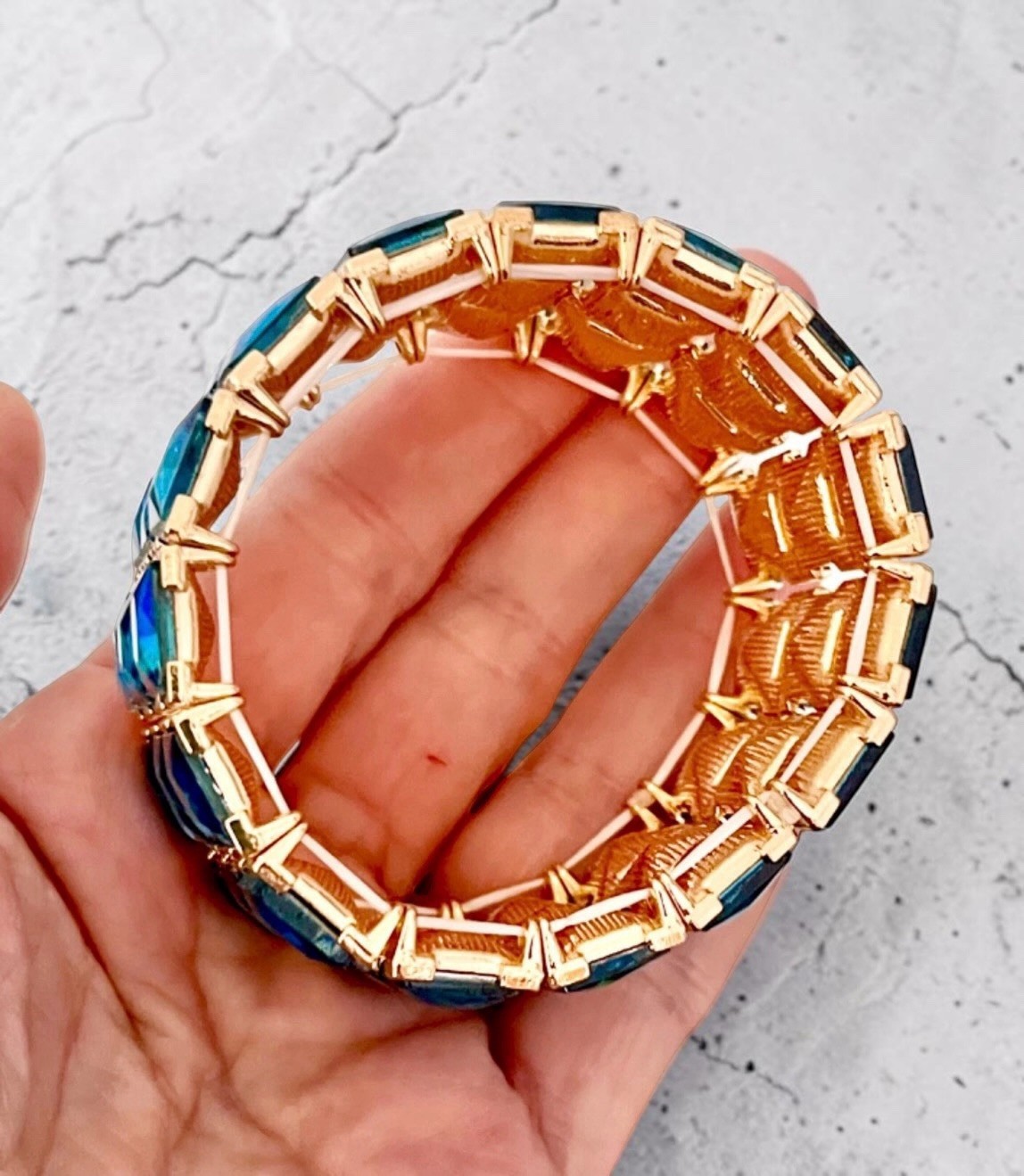 1.3/8 W Iridescent Royal Blue Stretchable Evening Bracelet Costume Jewelry