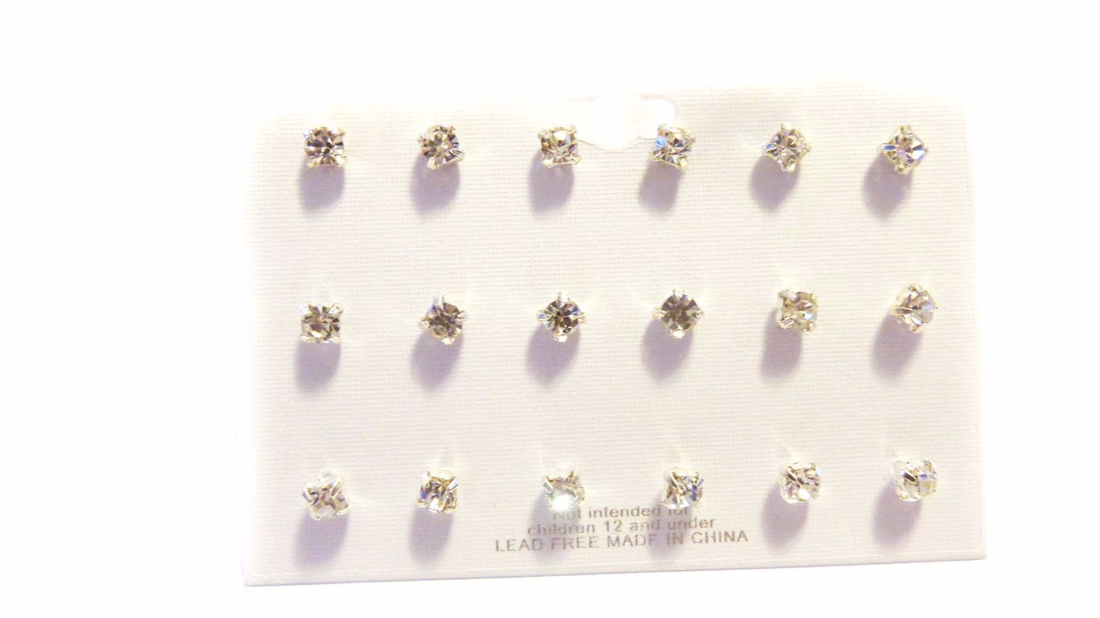 CRYSTAL STUD EARRINGS GOLD OR SILVER TONE APPROX 4MM SIZE 9 PAIR SET