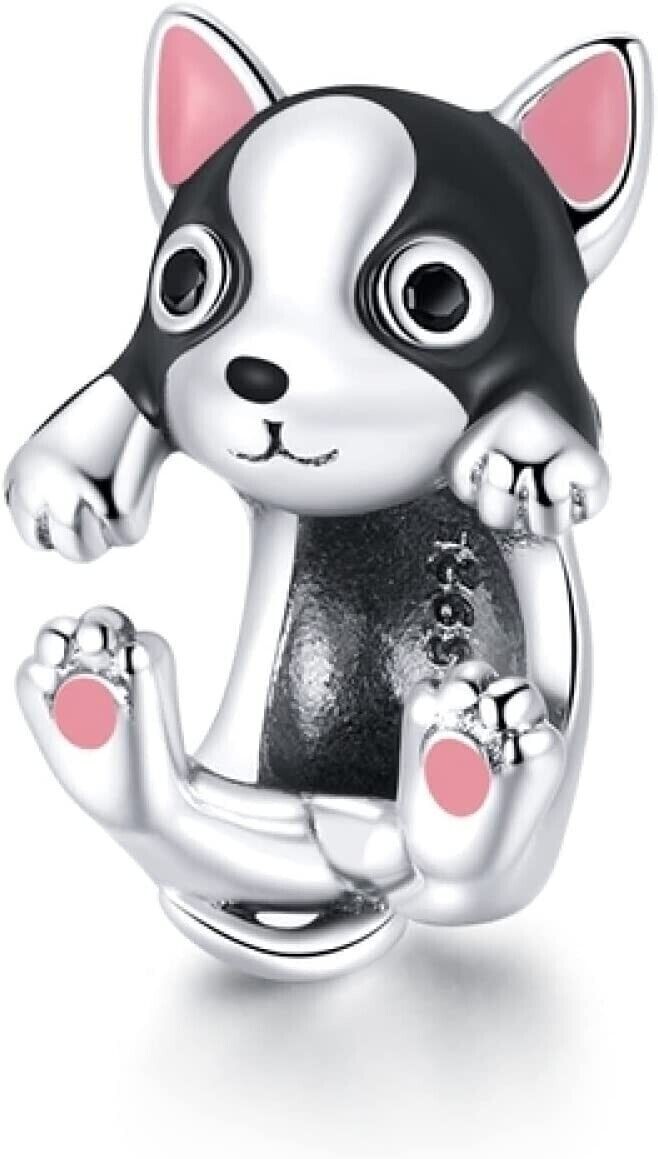 New S925 Sterling Silver Cute Black Cat Bracelet Charm universal size