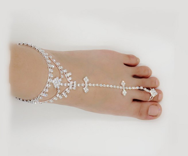 2Pieces Women Crystal Foot Chain Barefoot Sandals Beach Wedding Jewelry Anklet