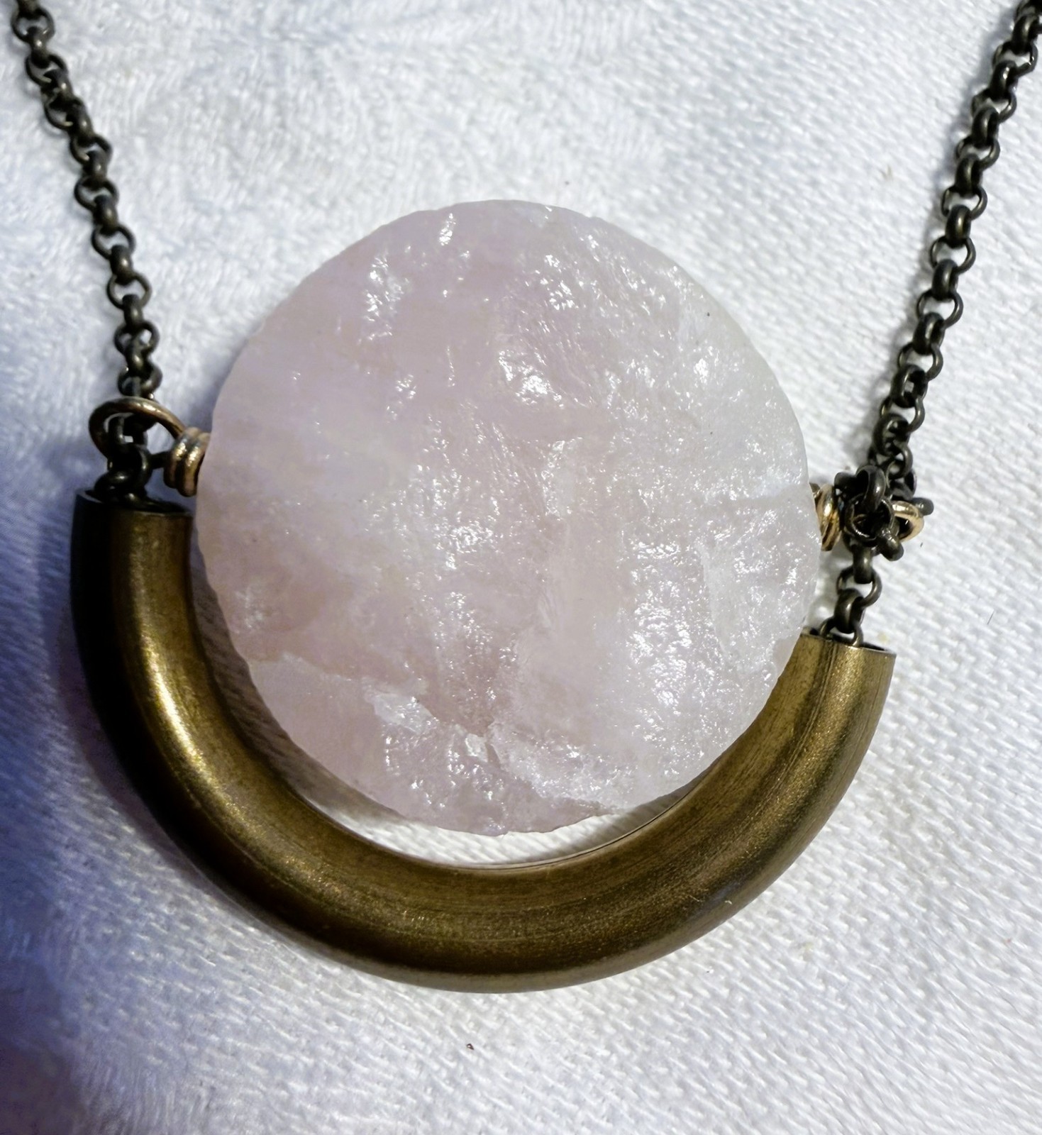 Larissa Loden Celestial Sun Moon Pink Quarz + Brass necklace, in gift box