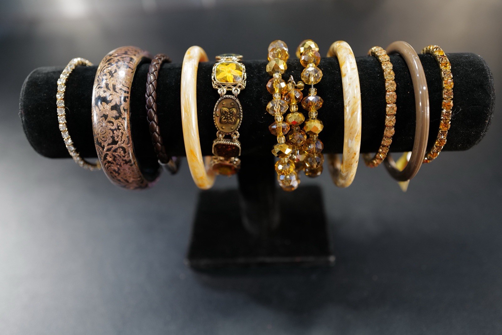 10 Pc Bracelet Brown Amber Beige Cream Rhinestone Mix Styles Bangles J4