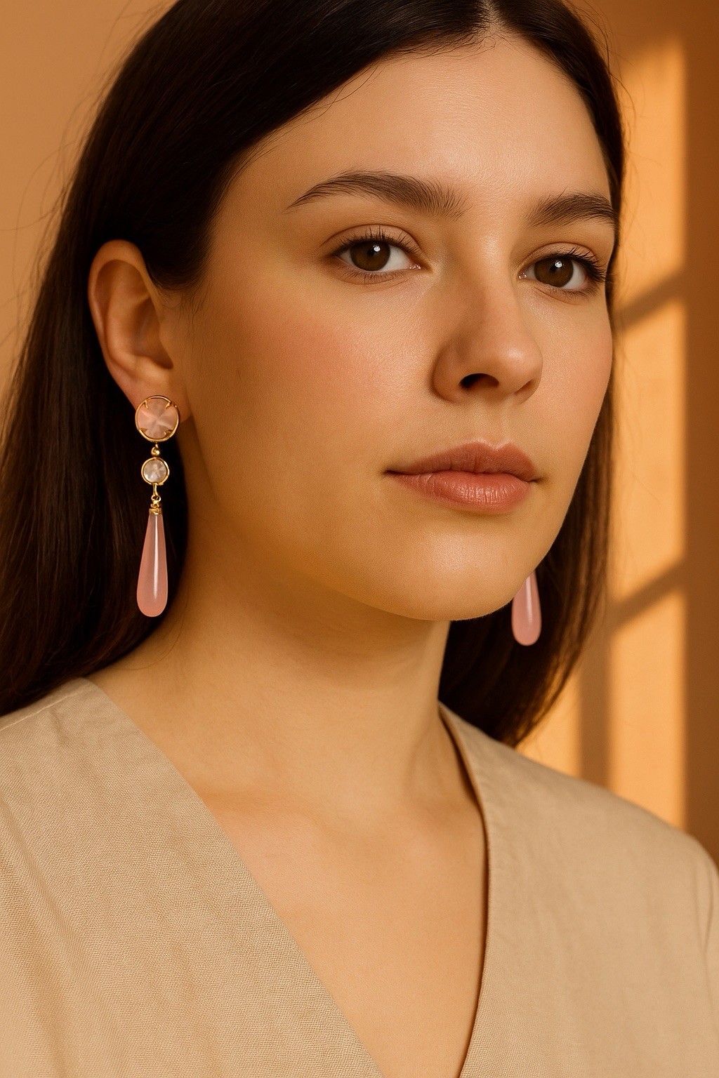 Kenneth Jay Lane KJL Earrings Pink Resin 22K Gold Plated TearDrop Designer Jewel