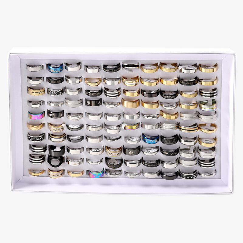 100 Pcs Mixed Finger Rings Stainless Steel Band Ring Jewelry Lot Female Wedding