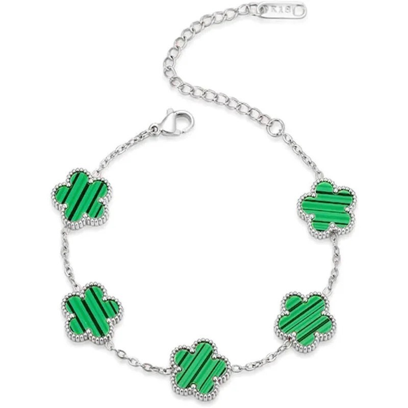 14K Gold Plated Five-leaf Clover Link Bracelets White BlackBlue Gold Red Green