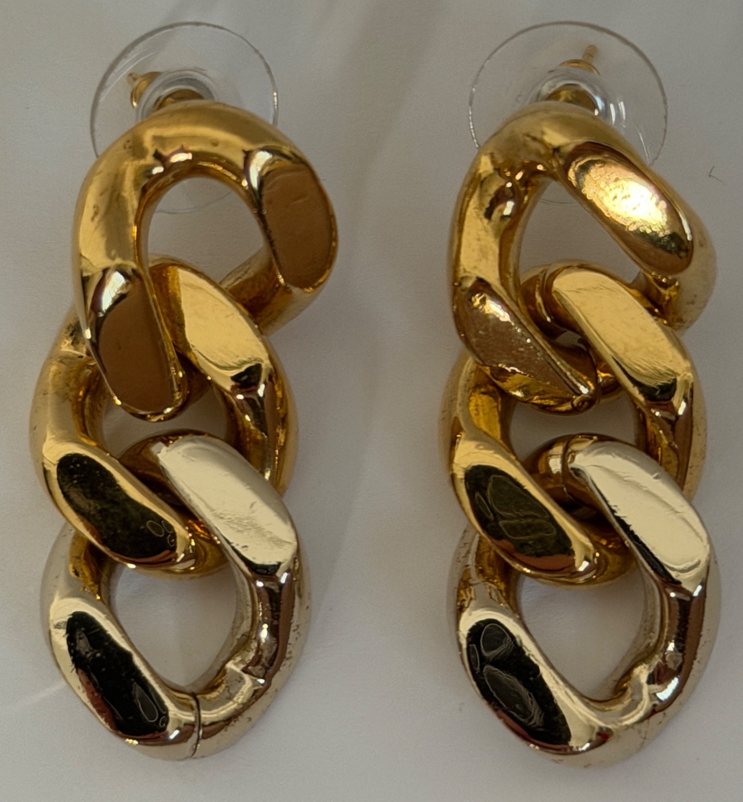 NIB Saint Laurent YSL Triple Curb Chain Link Antique Gold Drop Earrings $795