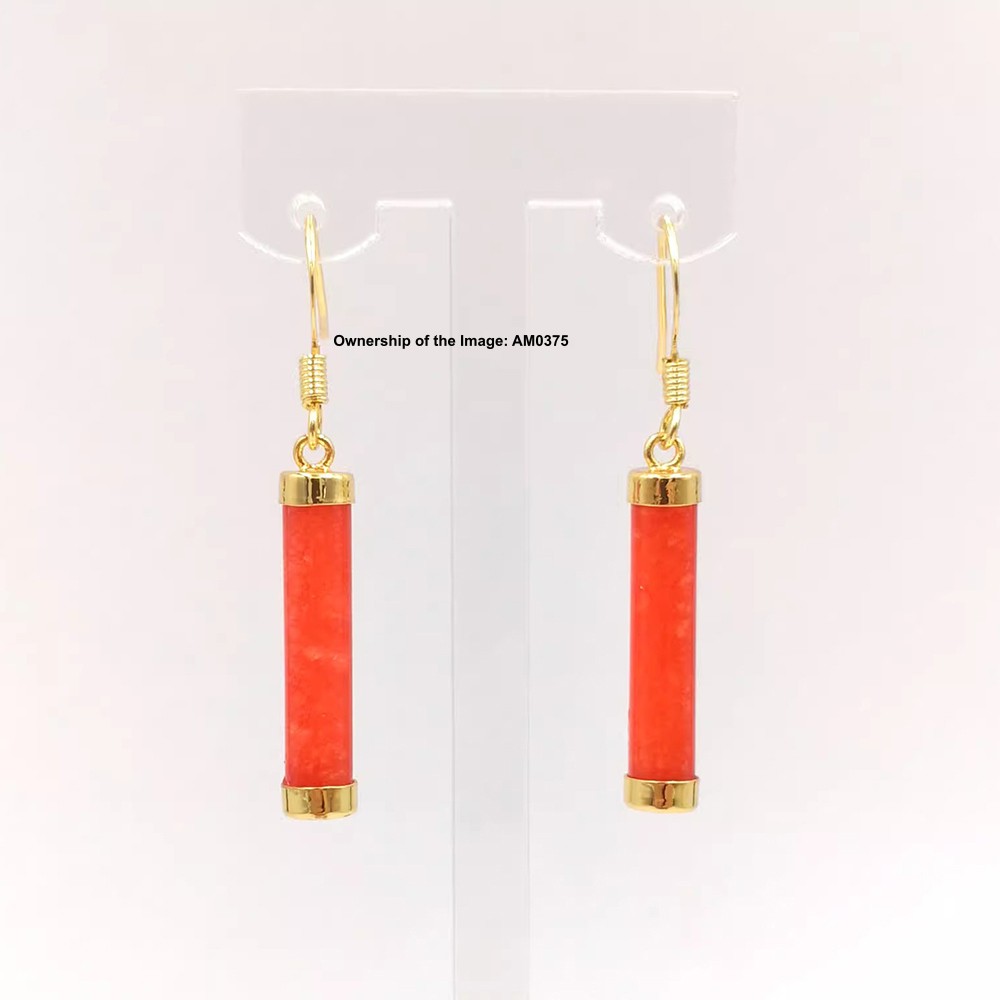 Handmade Dangle Earrings Multicolored Heated Jade Gold-Plated Alloy Earrings