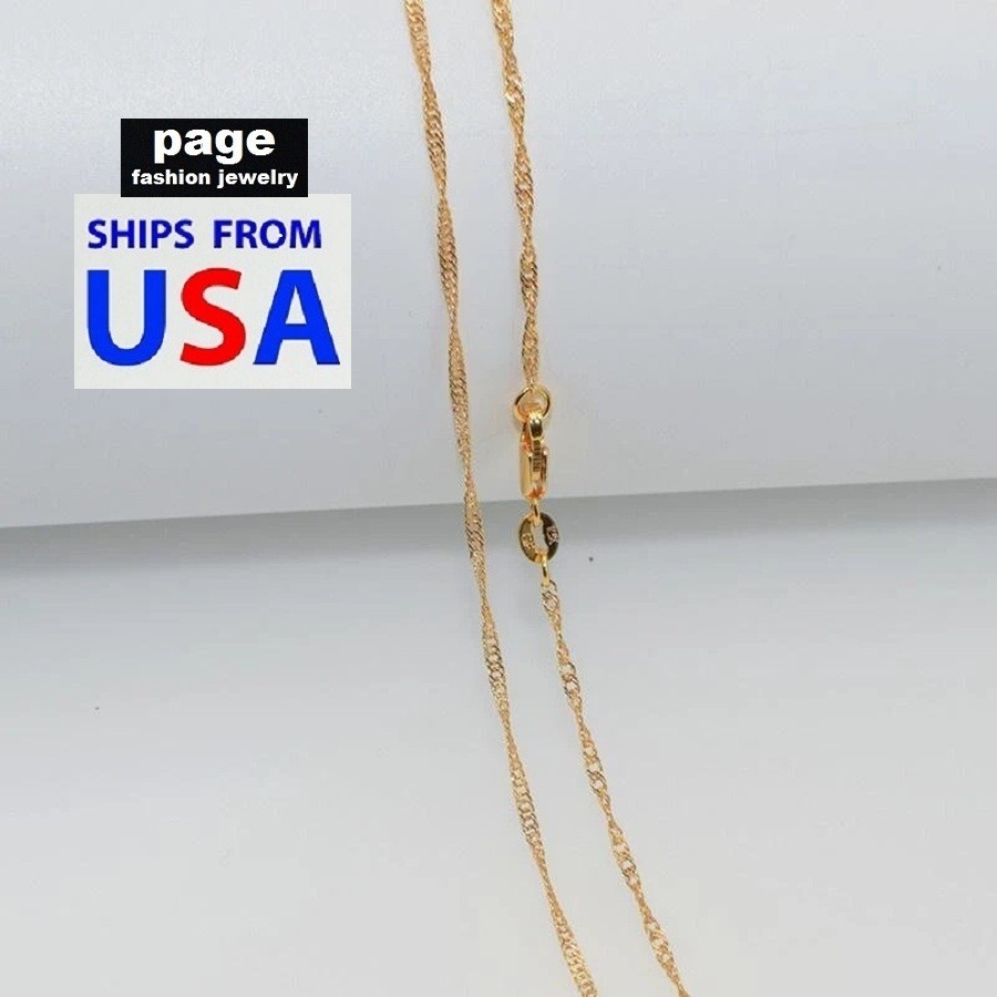Women’s Girl’s 18″ Water Wave 2mm Chain Necklace 18K Yellow Gold Filled Jewelry