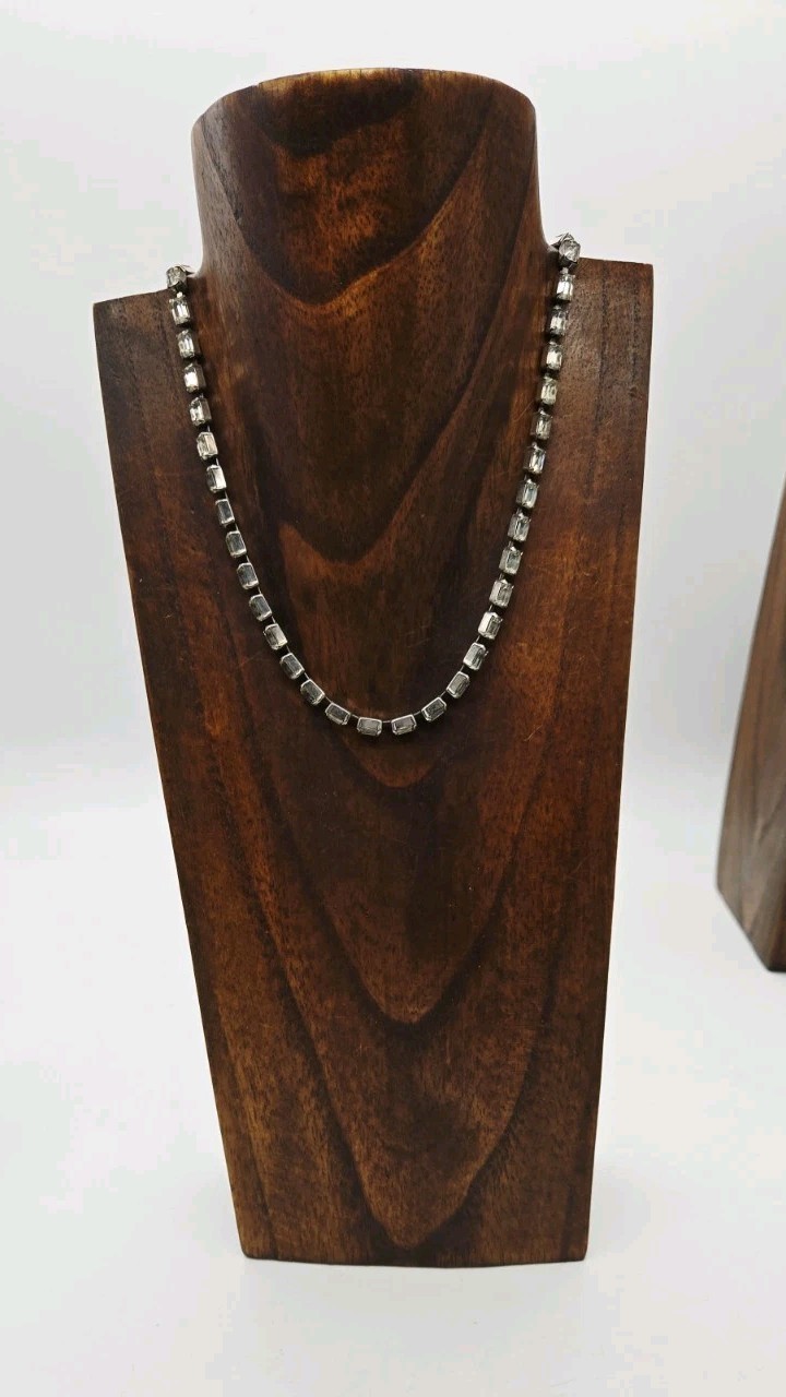 Tennis Choker Necklace Crystal Rhinestone Silver tone Chunky Statement 15 in
