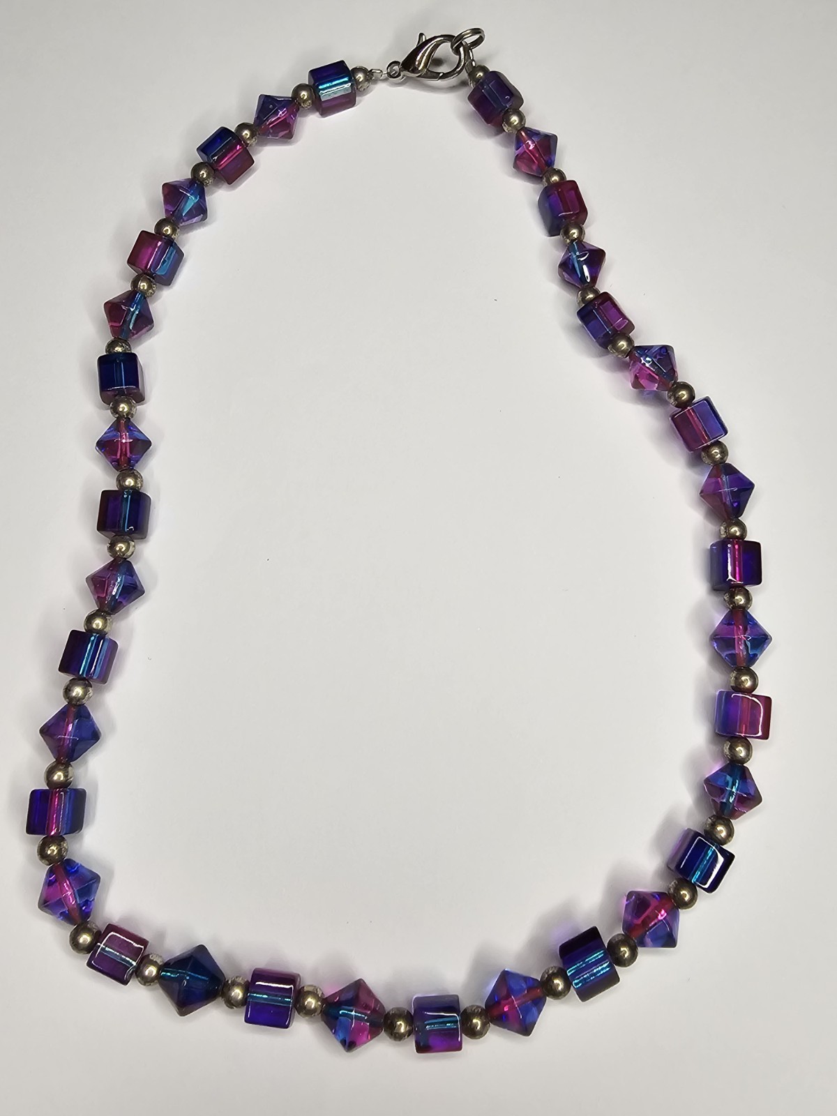 Vintage UV Reactive Possibly Color Process Necklace 15″ Cube & Bicone Beads 25g