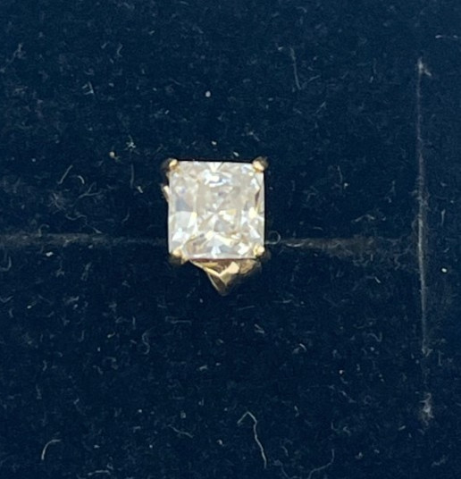 14K Gold Princess Cut CZ Solitaire Stud Earring Single Replacement 14K Post