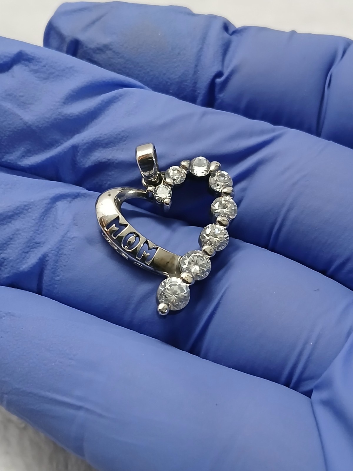 ​925 Sterling Silver “MOM” Heart Pendant Charm CZ Cubic Zirconia