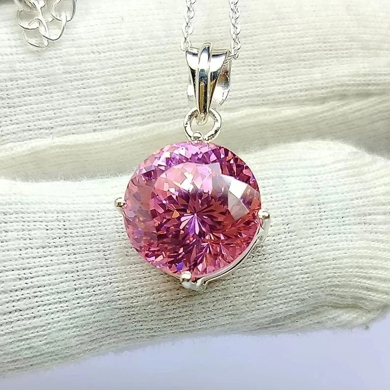 55.95 Ct Natural Brazilian Round Pink Zircon Pendant 925 Silver Gemstone