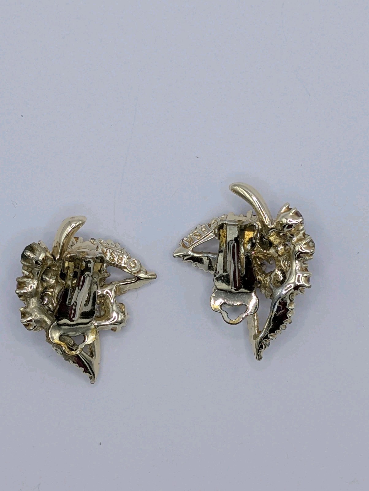 Vintage Red & Silver metal Berry Leaf Cluster Red & Aurora Borealis AB Earrings