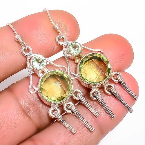 Green Amethyst Handmade Silver Plated Earring 2.15″ M144