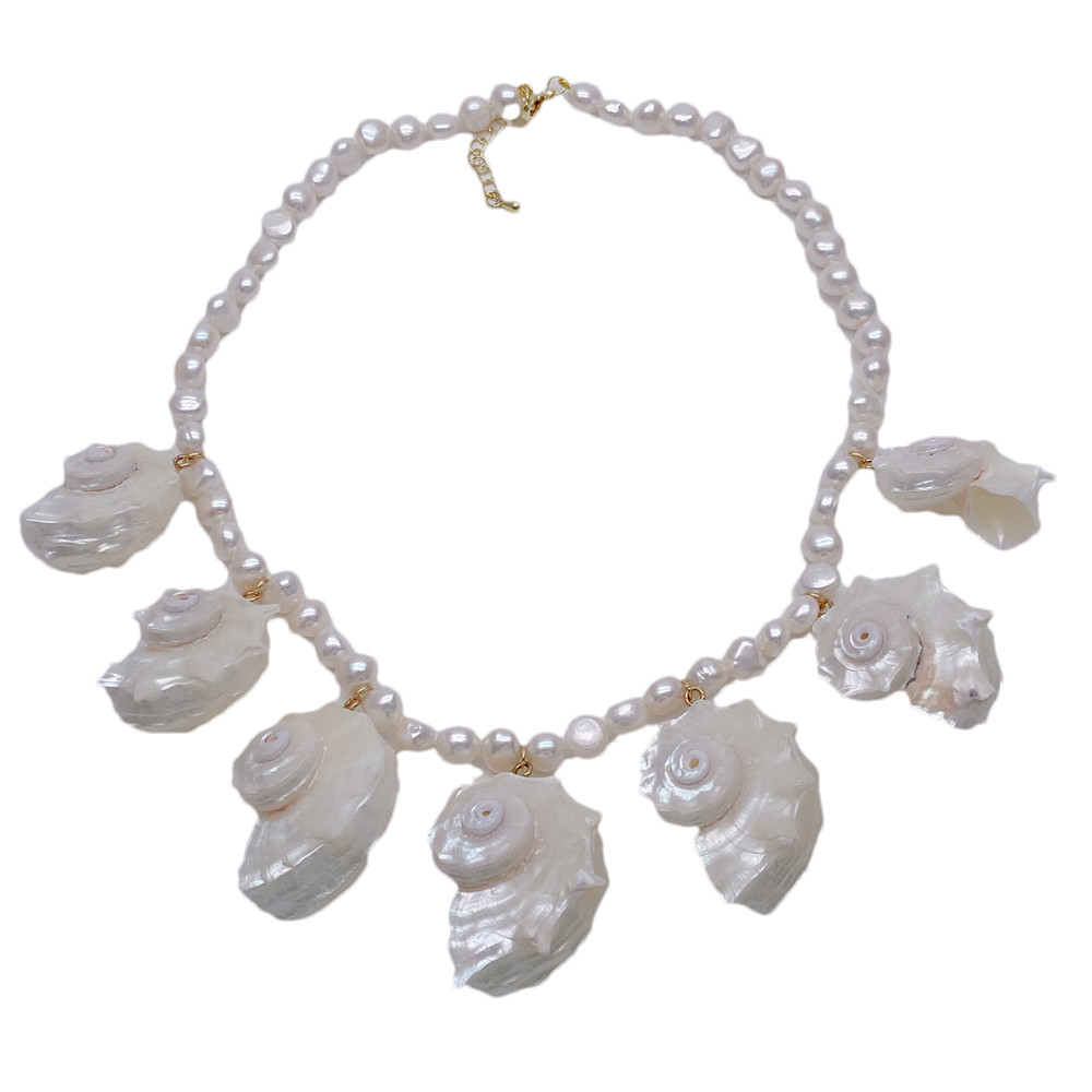 White Baroque Pearl Conch Shell Pendant Statement Necklace Women Collar Jewelry