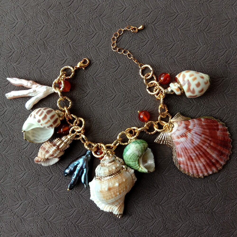 8″ Multi Sea Shell Pearl Chain Bracelet Summer Beach Jewelry