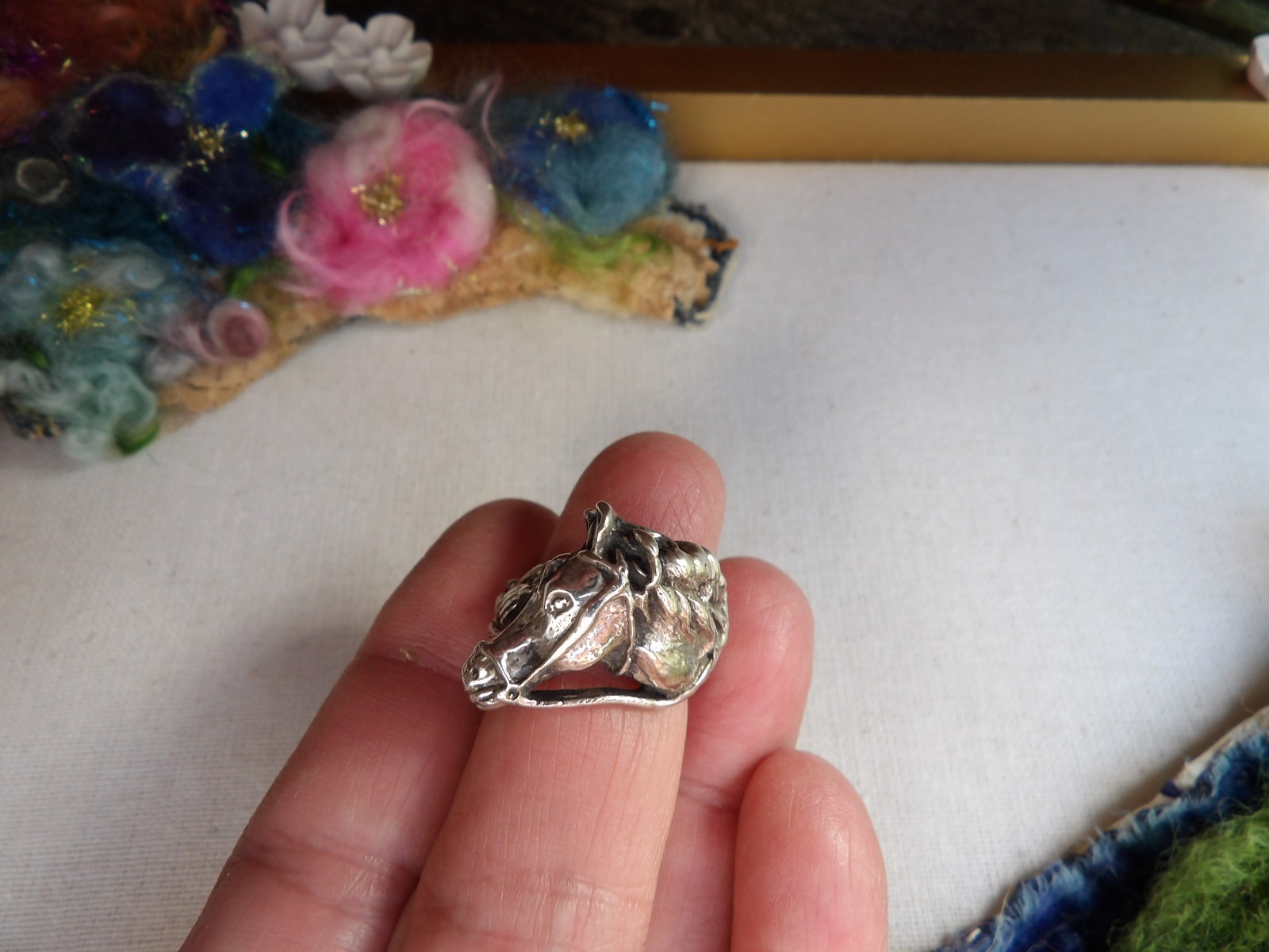 sterling silver ring, artisan, new, stamped, horse