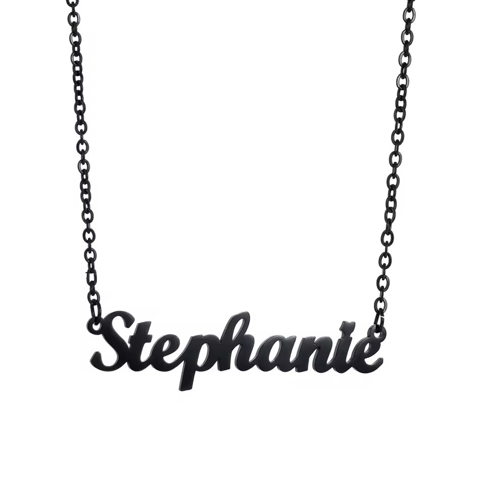 Customized Name Black Letters Color Pendant Necklace Link Chain Stainless Steel