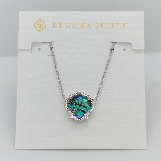 New Kendra Scott Brynne Silver Short Pendant Necklace In Abalone Shell