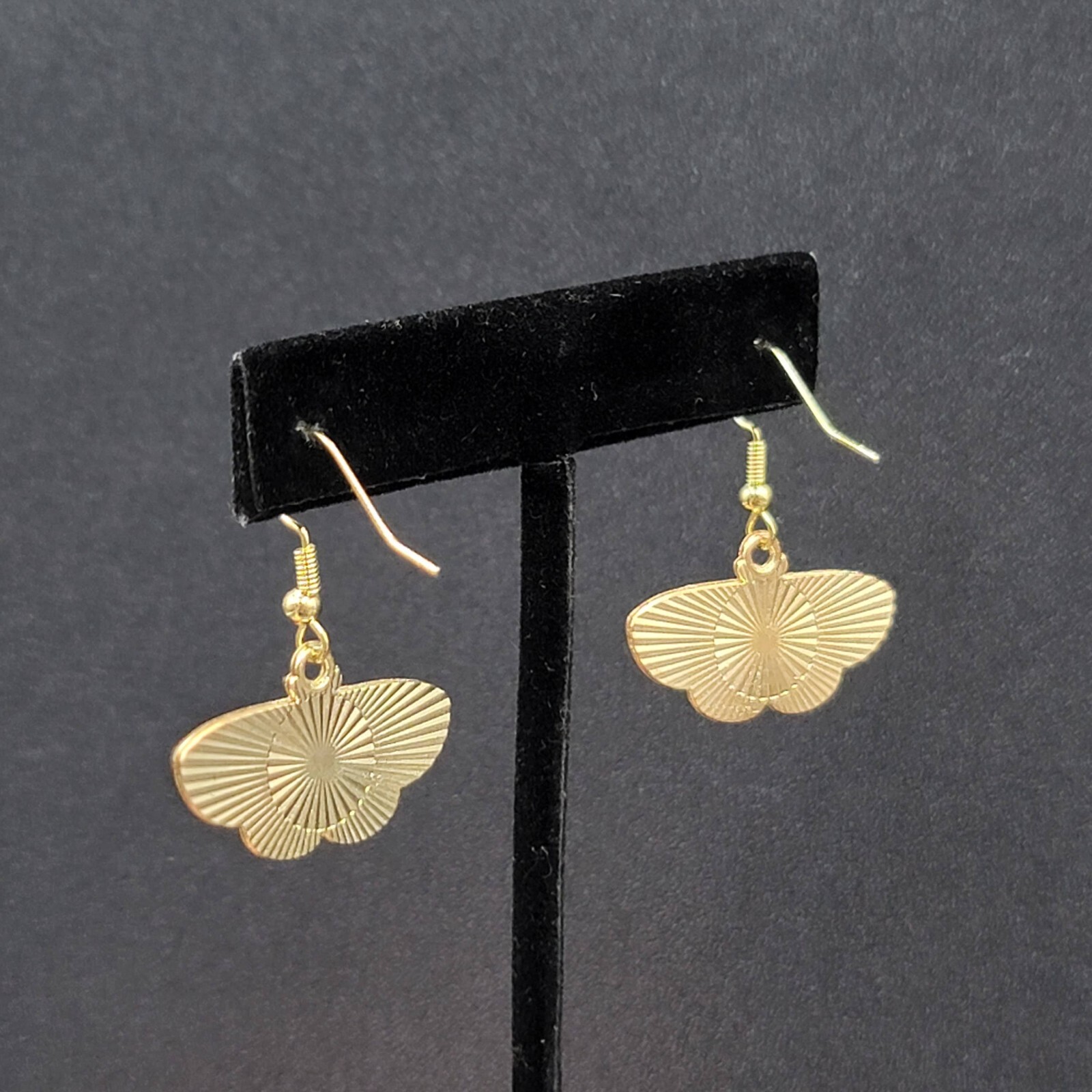 Moth Pierced Earrings Gold tone Pink Purple White Enamel Dangle 5/8″