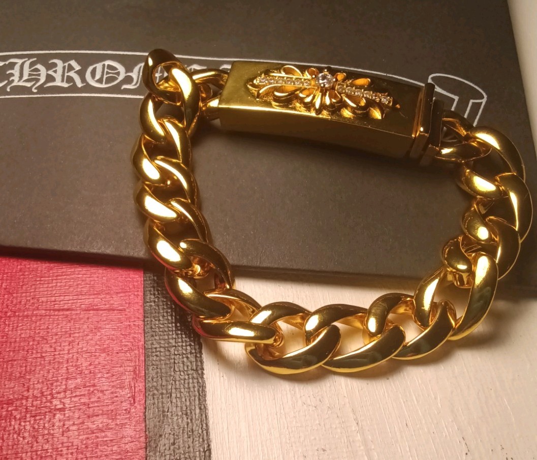 Chrome Gothic Bracelet biker Jewelery cuban link Men 24mm Simulated Diamond gold