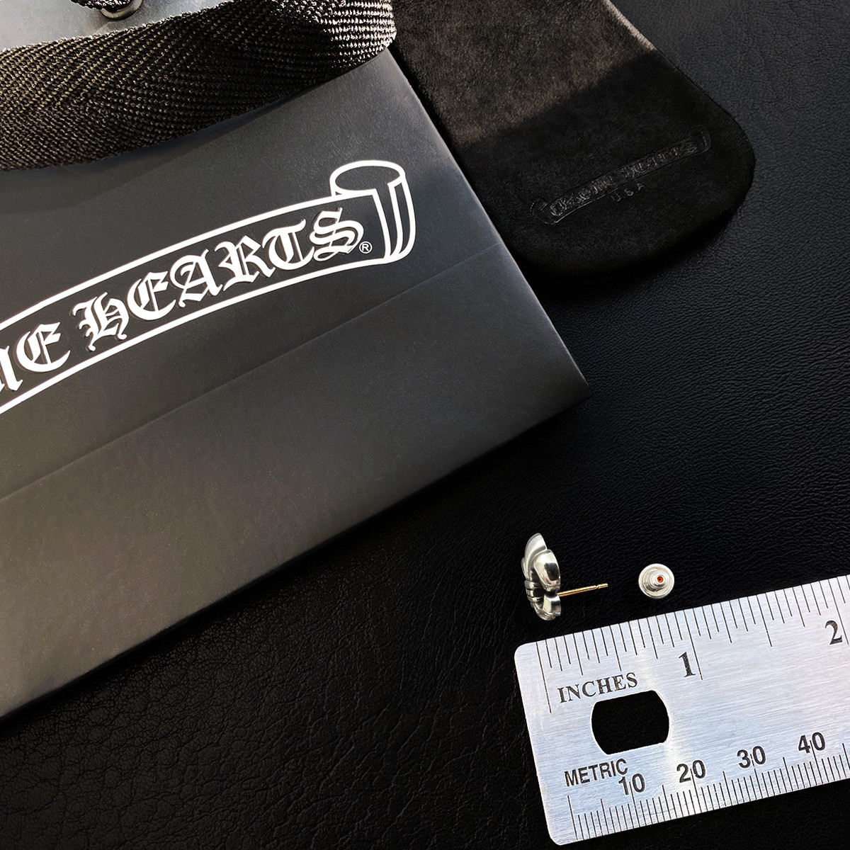 Authentic Chrome Hearts Large BS Flare Stud Earring + Original CH Pouch and Gift