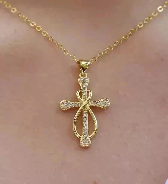 1Ct Round Simulated Diamond Cross Women Pendant 18″Chain 14k Yellow Gold Plated