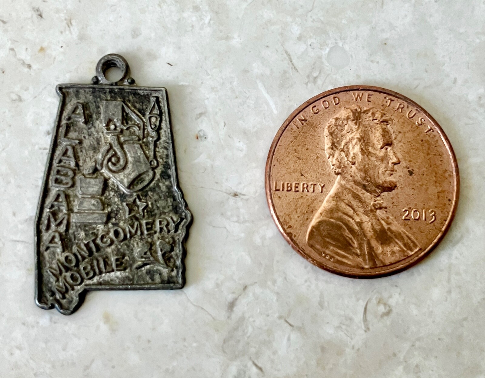 Vintage 925 Sterling Silver Alabama State Charm Pendant