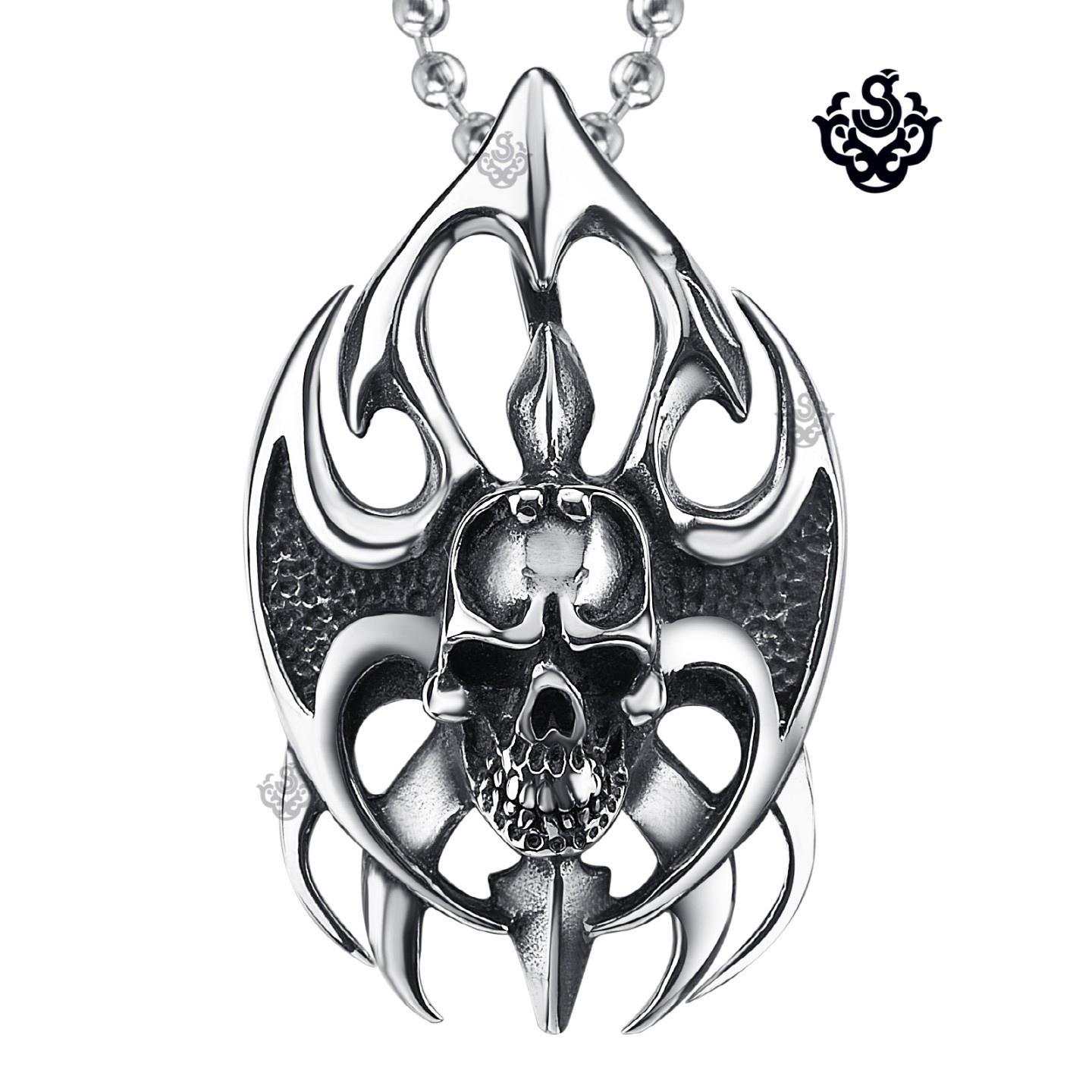 Gothic Skull Pendant Necklace Stainless Steel Tribal Silver Biker Jewelry