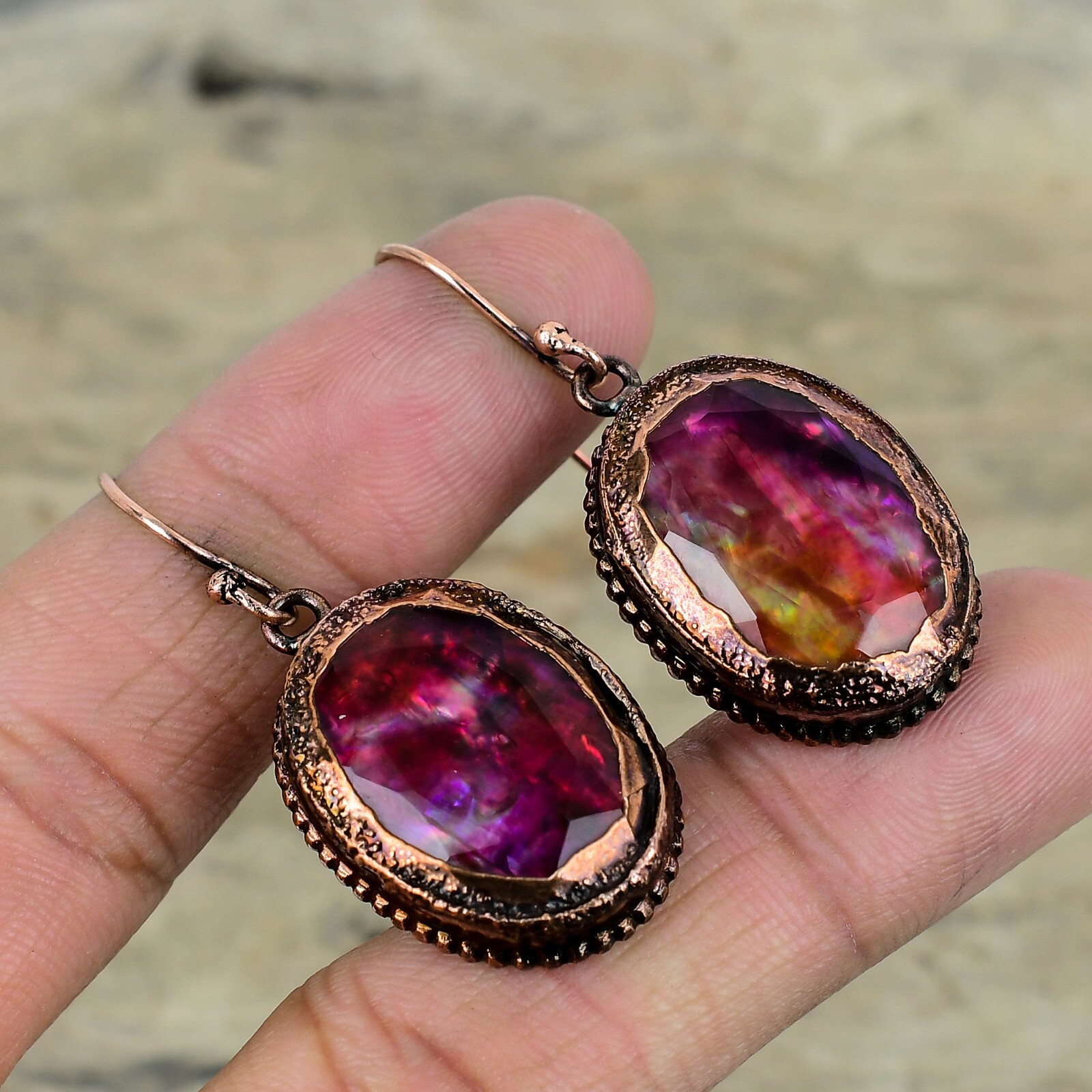 Ammolite Jewelry Copper Mother Gift Electroformed Drop/Dangle Earrings 1.89″