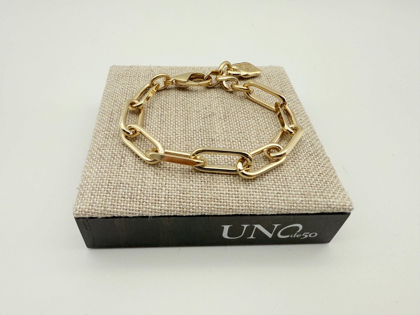 NEW Uno de 50 SER BRAVE 18k Gold Plated Chain Link Bracelet Size Medium