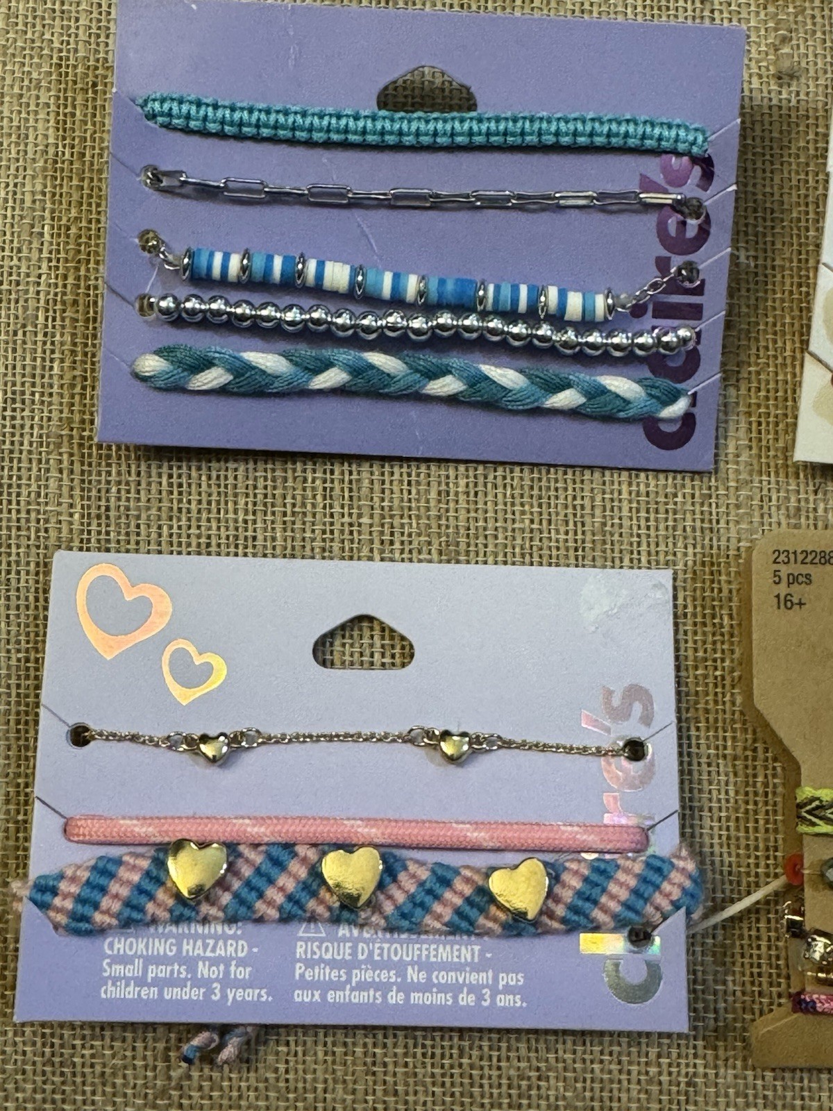 CLAIRES and Iron Orchid 7 cards of 21 Bracelets NWT #19
