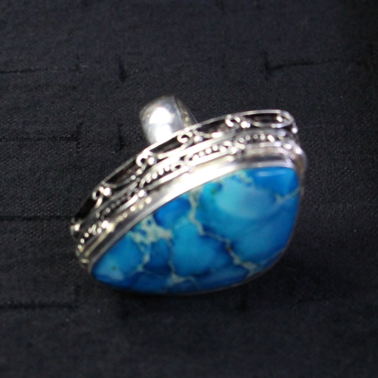 Sterling Silver and Turquoise Statement Ring, 30 Grams, size 8.5, Marked 925