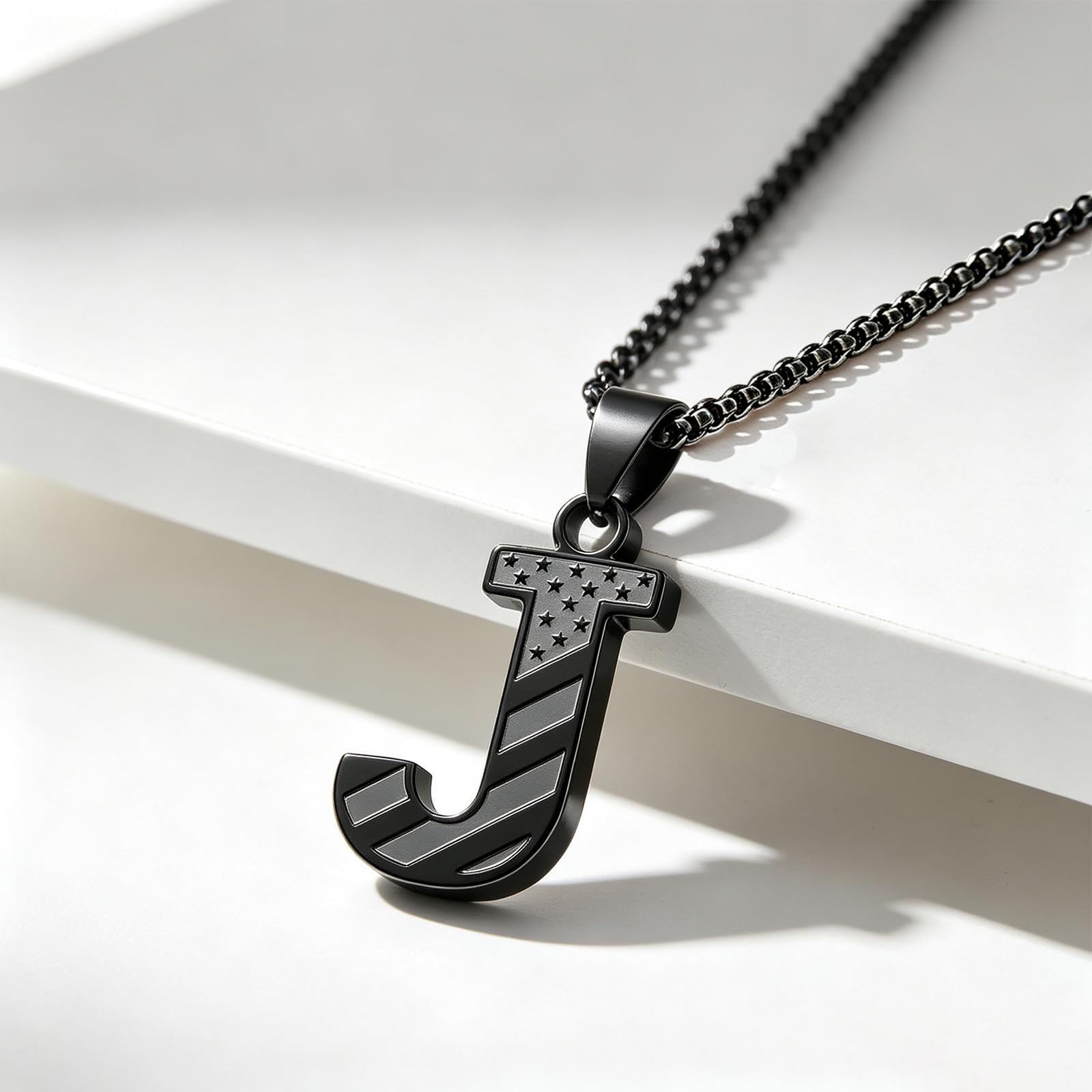 Flag Initial Necklace for Men – Stainless Steel Letter Pendant Necklace Jewel…