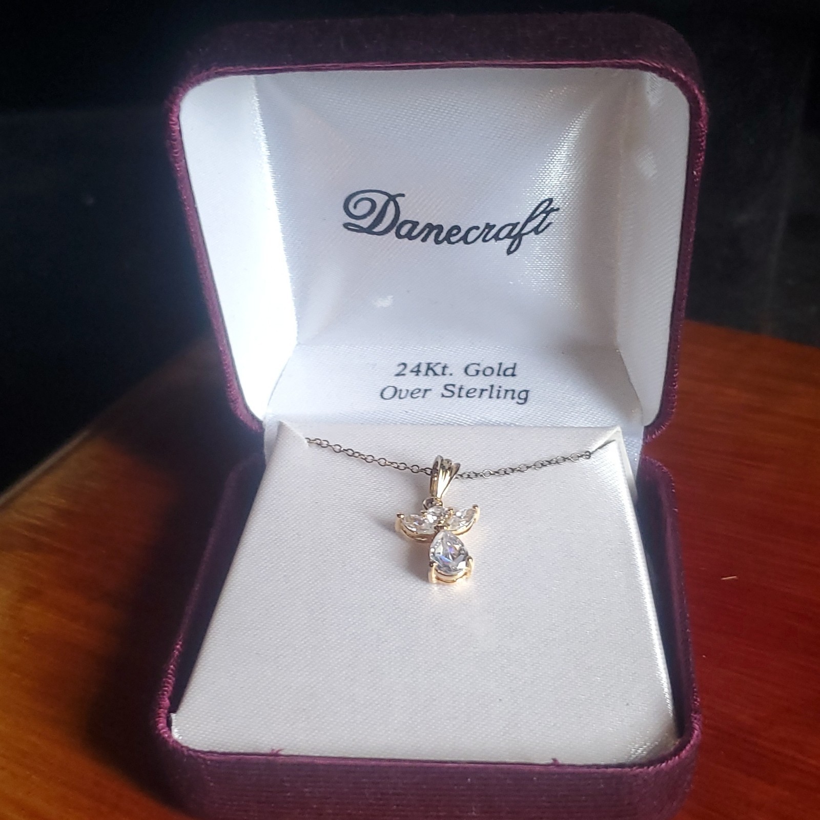 Danecraft Gold Over Sterling Silver CZ Angel Pendant Cable Chain Necklace