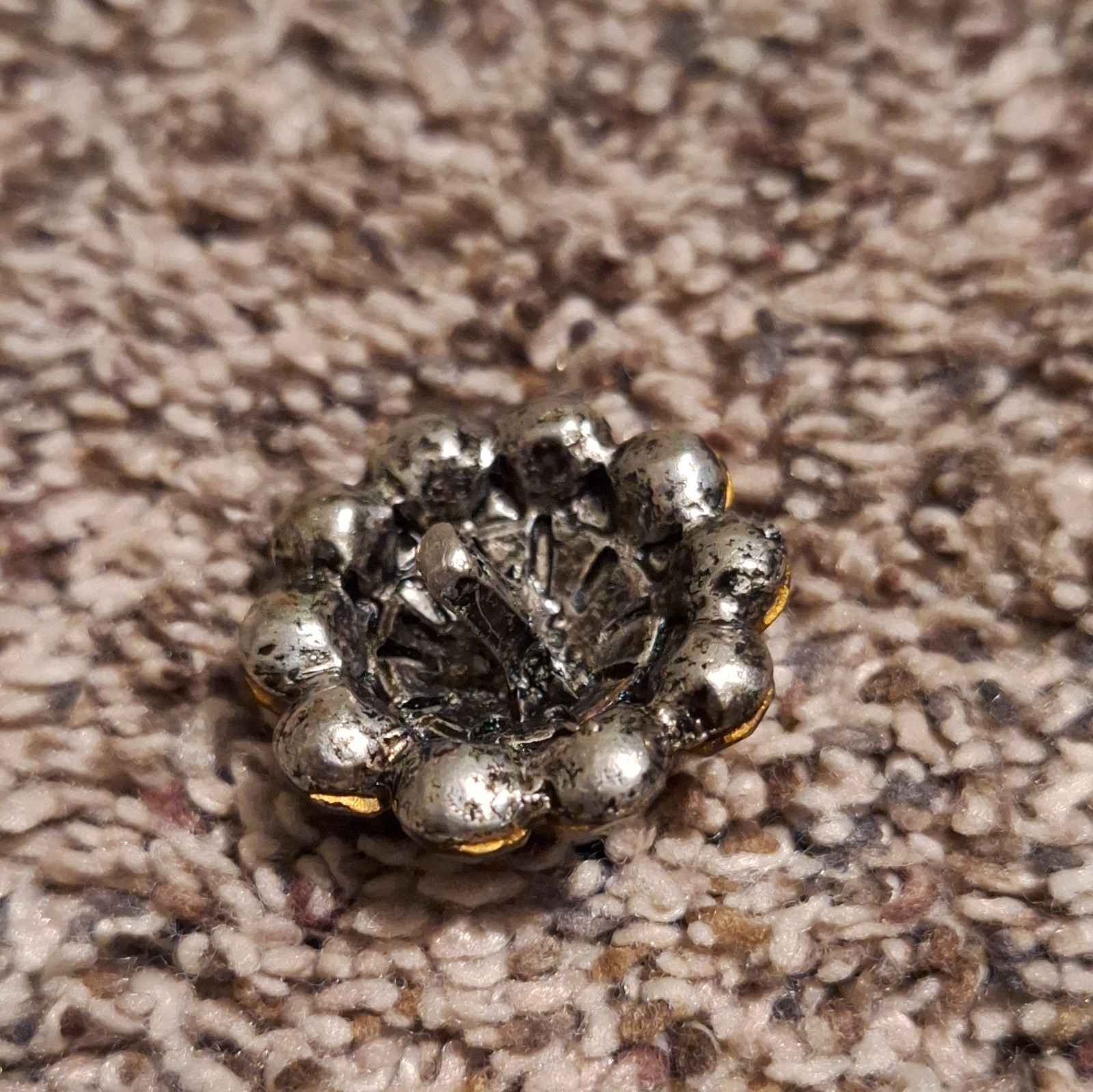 Silver Tone Round Cluster Rhinestone Brooch Pin, Clear & Orange Stones