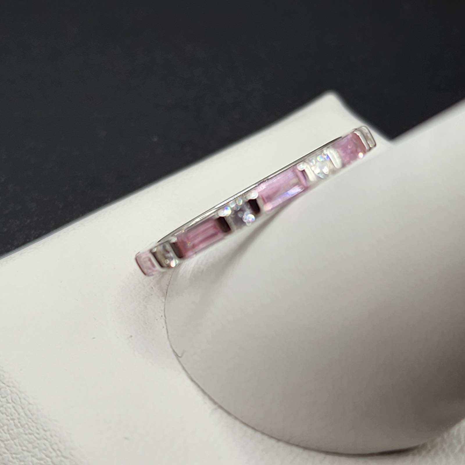 925 NEW Sterling Silver Band Pink & White CZs Eternity Band Size 7 2mm