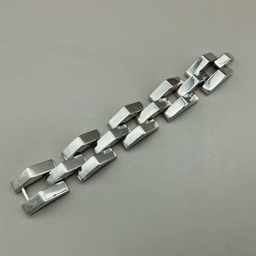 Bracelet Womesn Silver Tone Geometric Link Chunky Statement 7.5 Inch Jewelry