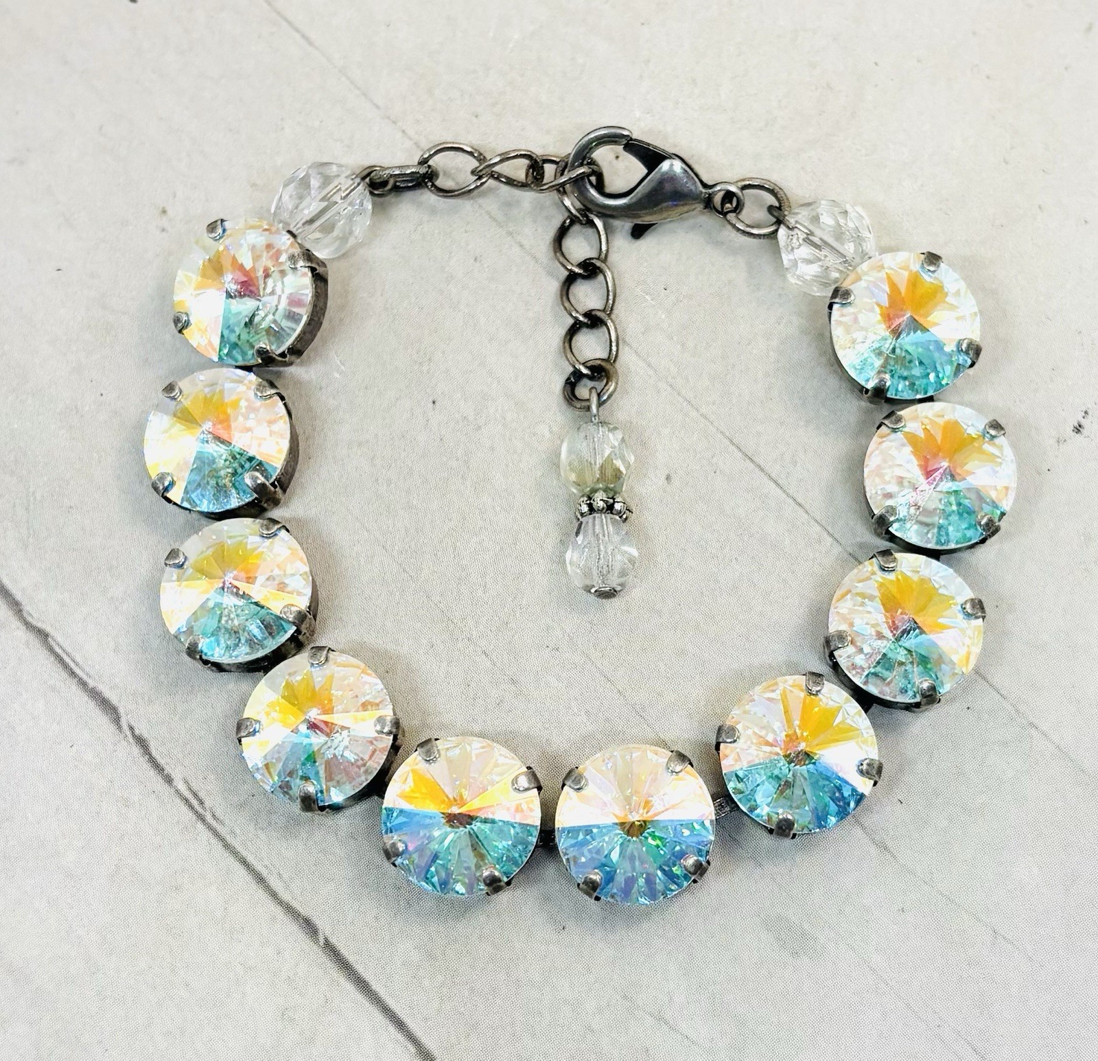 12mm Antique Silver Crystal AB Cup Chain Bracelet with Aurora Borealis Crystals
