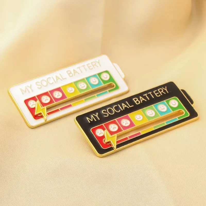 Mood Conversion Energy Brooch for Women Men My Social Battery Badge.