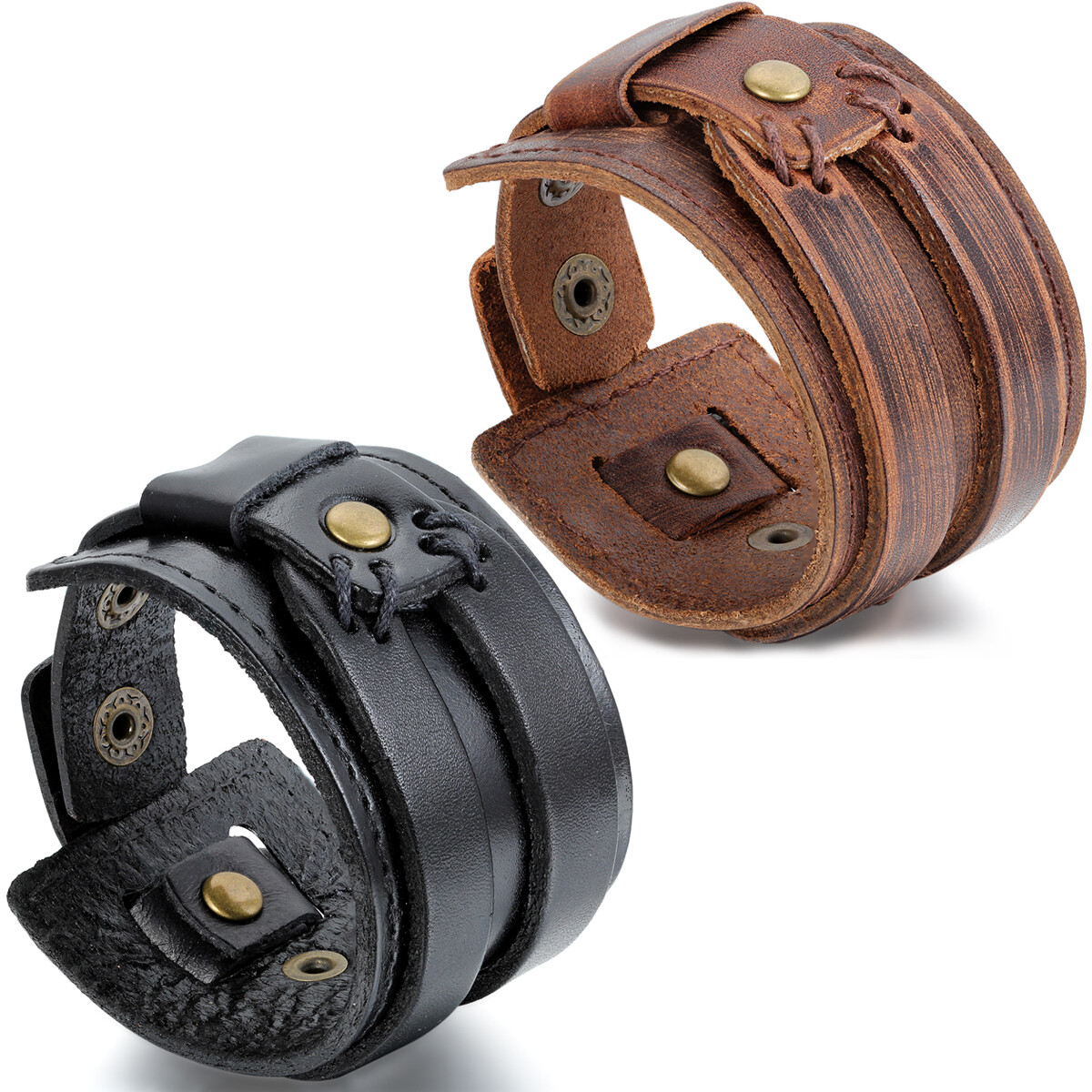 Wide Genuine Leather Bangle Cuff Bracelet Mens Womens Wristand Black / Brown
