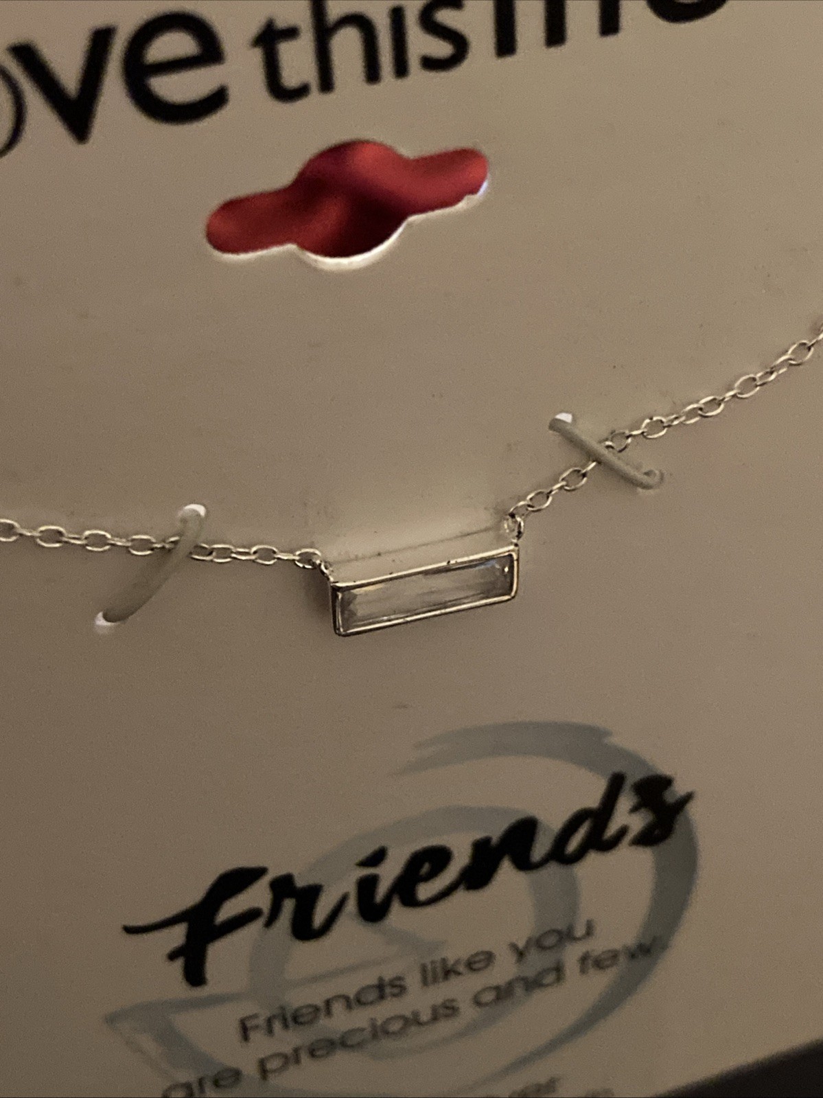 NEW Love this Life Friends Necklace Rhinestone Bar Sterling Silver 16”+2” Adjust