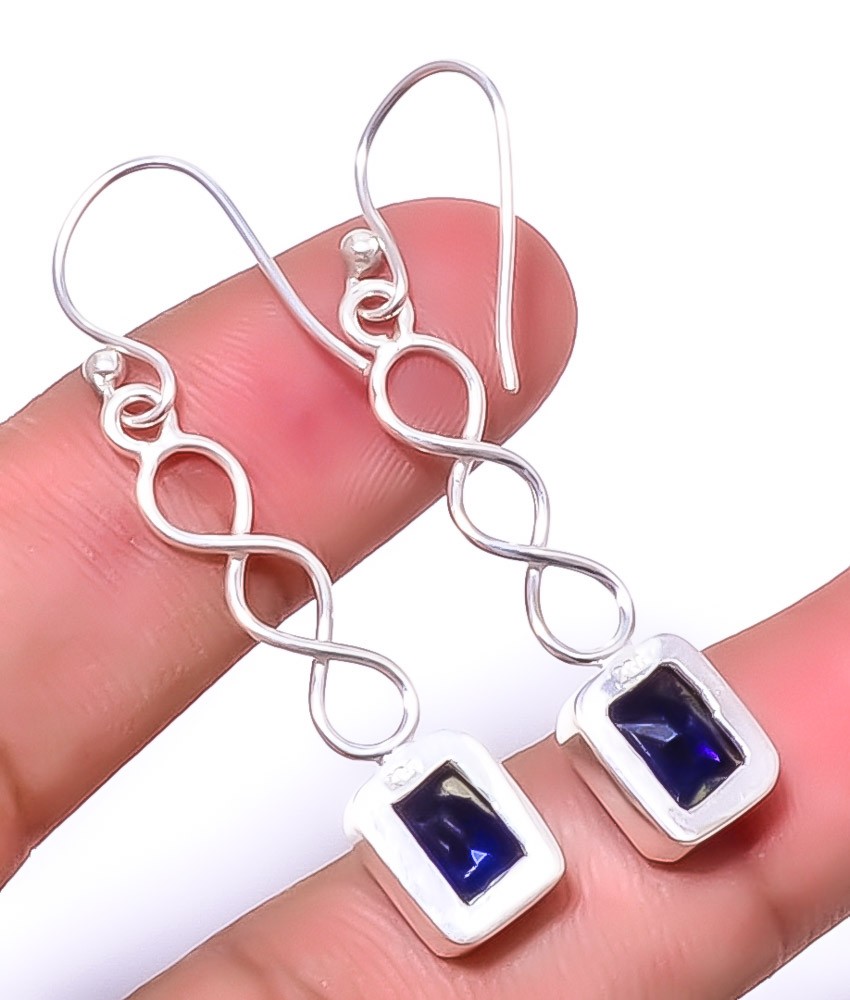 Blue Sapphire (Lab-Created) 925 Silver Plated Spiral Earring 1.79″ A2