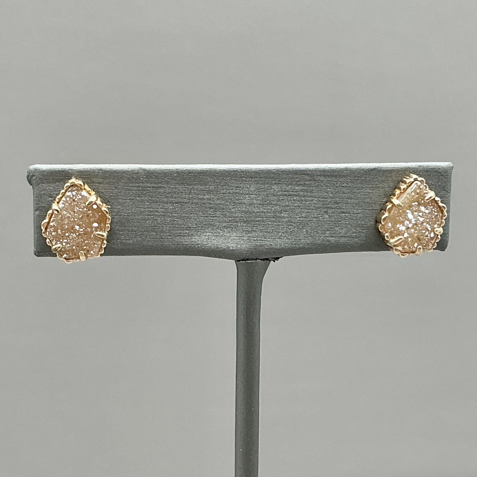 Kendra Scott Earrings Stud Champagne Drusy Quartz Gold Tone Asymmetrical Womens