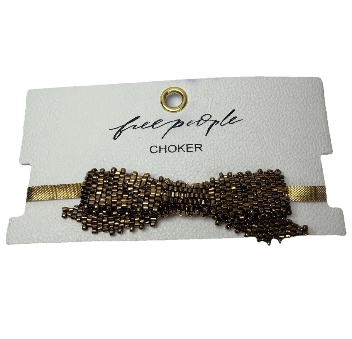 Free People Gold Tone Beaded Bow Choker Necklace NWT Boho Festival