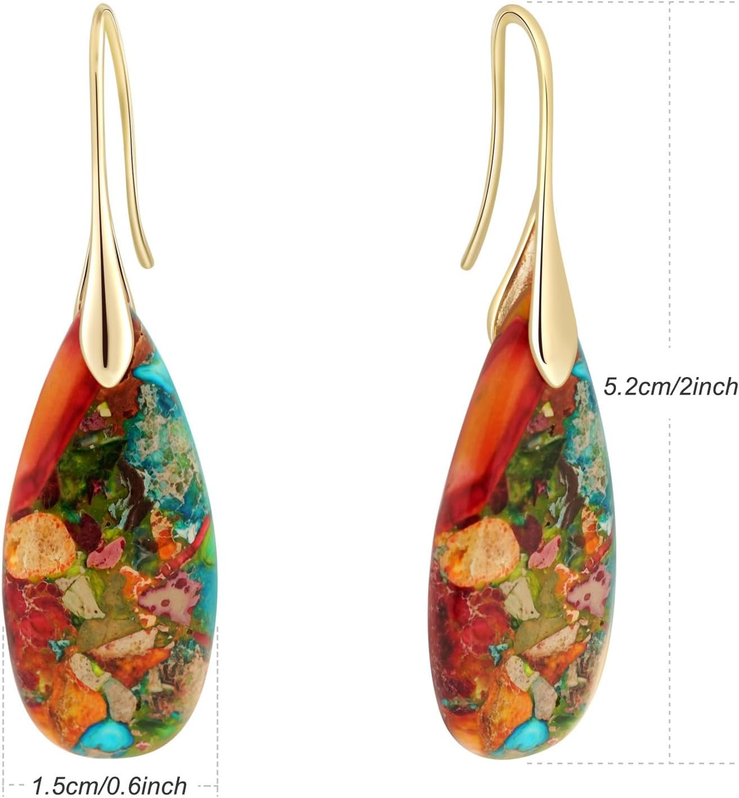 Natural Healing Stone Fishhook Dangle Drop Earrings Gold Silver Statement
