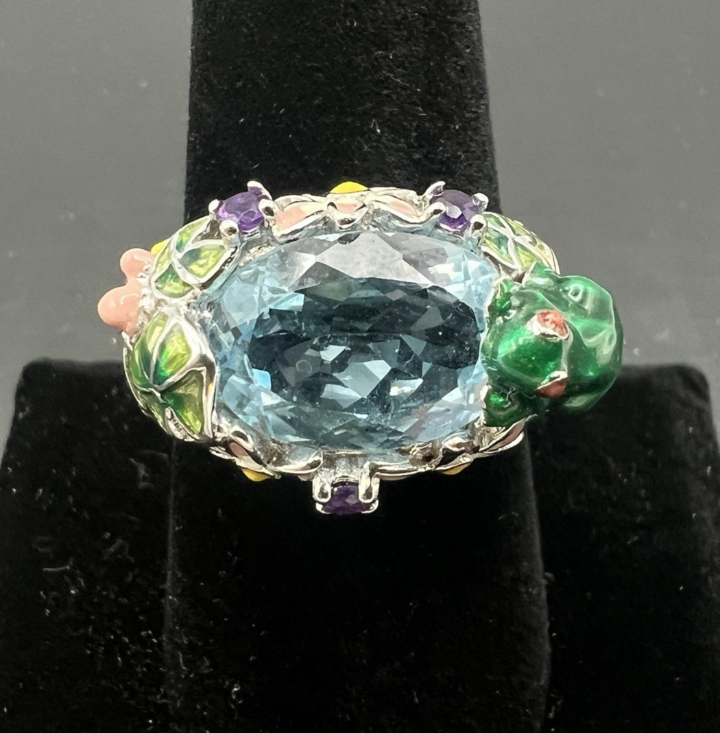 Ross Simons Sterling Silver Frog Pond Ring Blue Topaz Amethyst Enamel Size 9