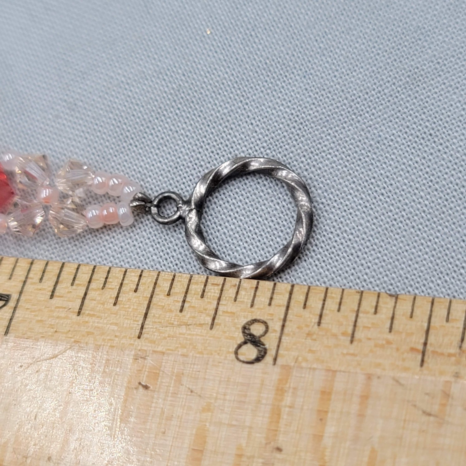 Pink Crystal Bicone Weave Bead Bracelet Toggle Closure 7.5″